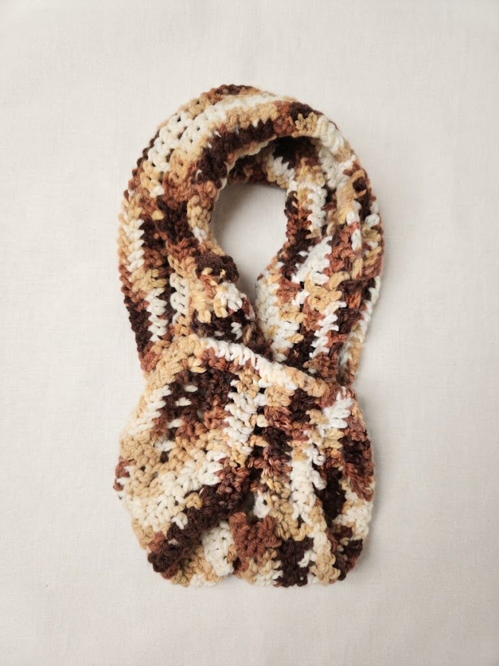 Handmade Crochet Long Scarf Brown Cream Boho Granola Girl Winter Neck Wrap